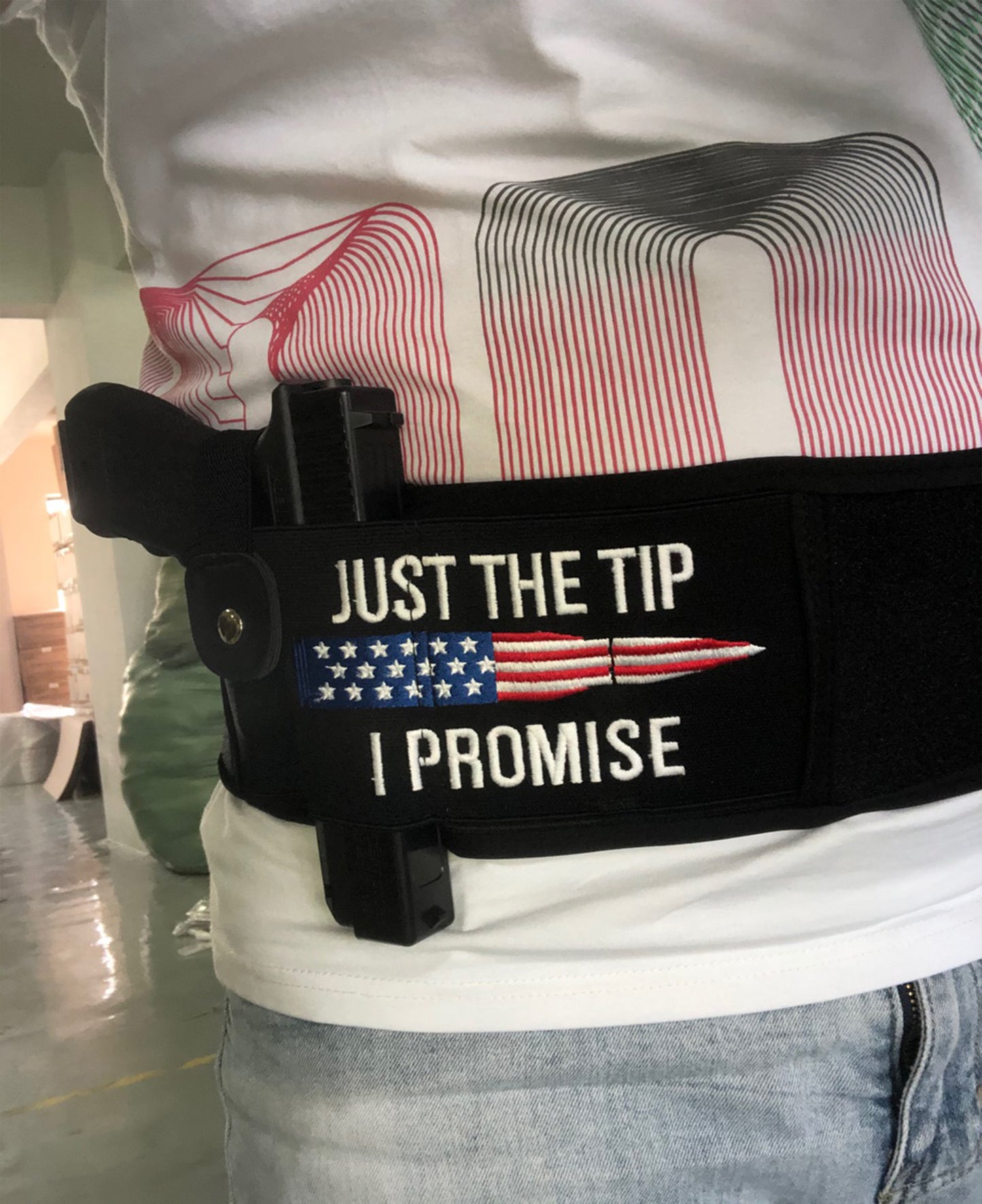 "Just the Tip I promise with American Flag" Embroidered Dragon Belly band holster