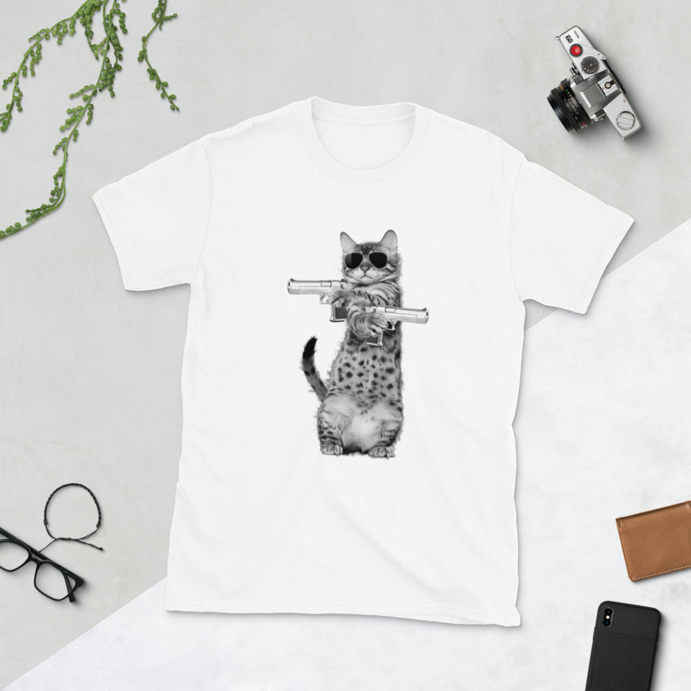 Cat Holding Guns Short-Sleeve Unisex T-Shirt