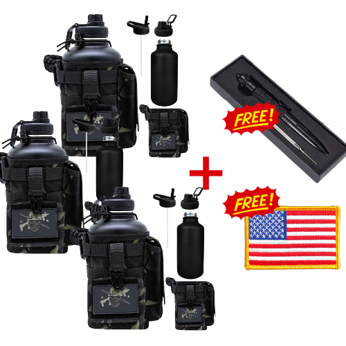 3 Chugzilla Bottles + Free Tactical Pen and US Flag Badge