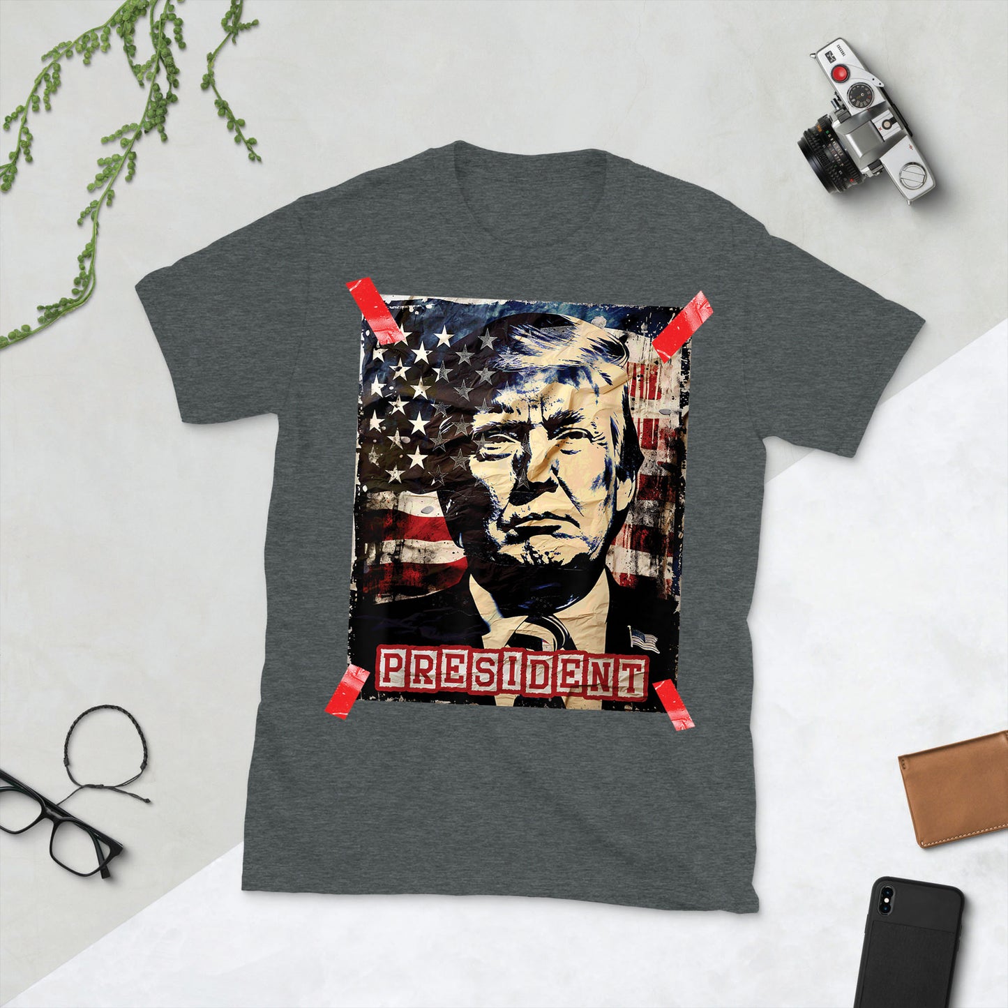 Trump President 2024 America US Flag Vintage Unisex Short-Sleeve T-Shirt
