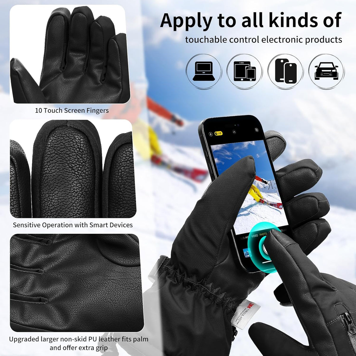Waterproof Ski Gloves for Kids & Adults