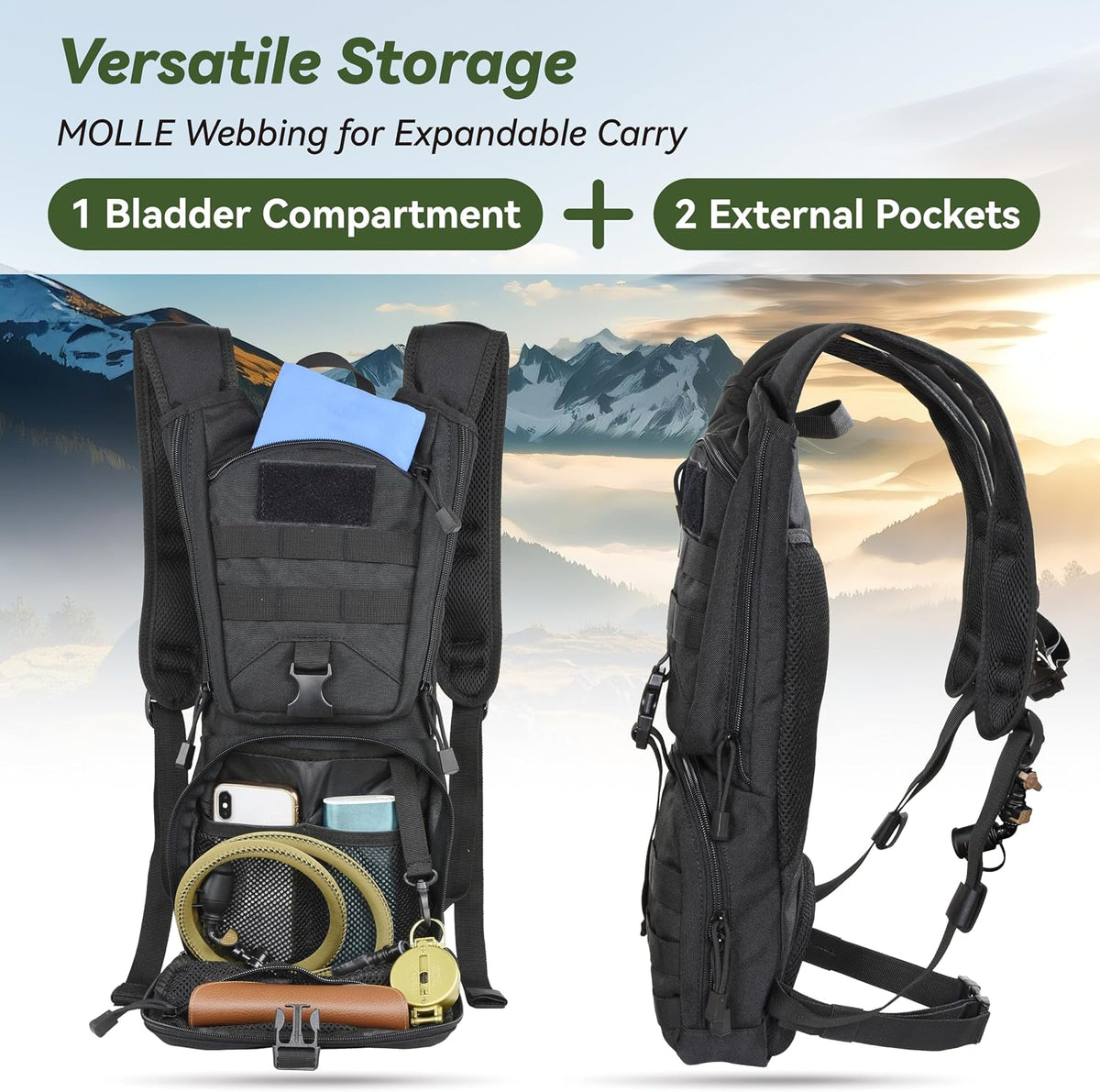 2-in-1 MOLLE Tactical Hydration Pack (3L)