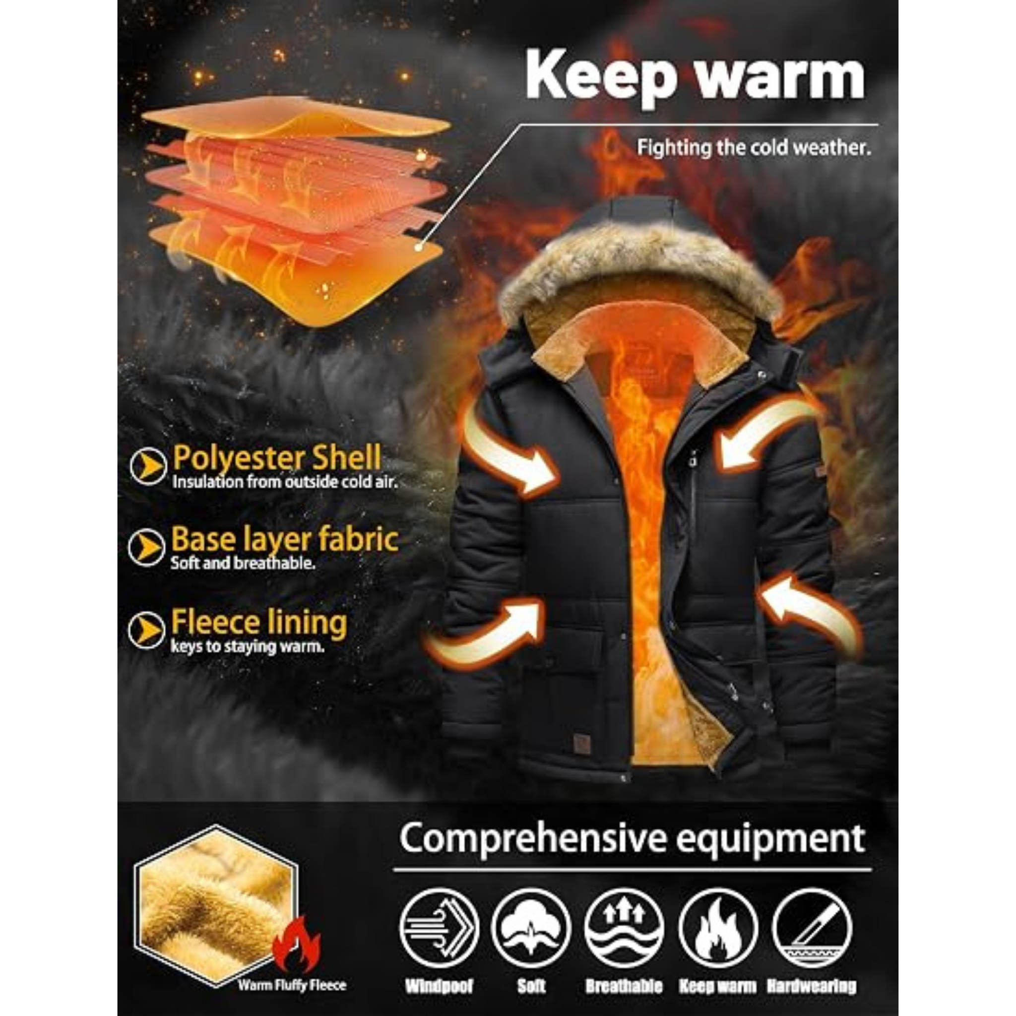 Men's Winter Hooded Jacket – Water-Repellent & Windproof Coat
