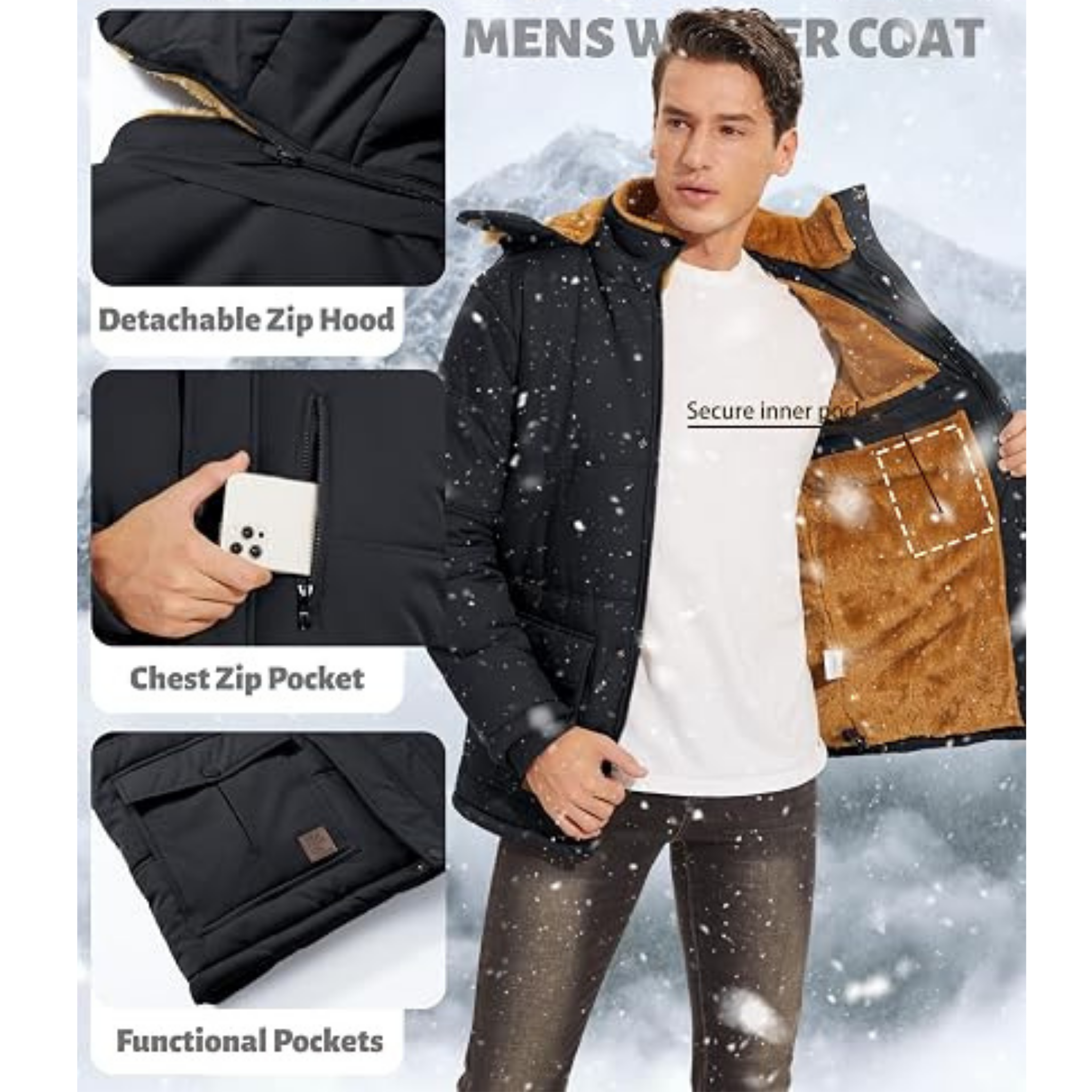 Men's Winter Hooded Jacket – Water-Repellent & Windproof Coat