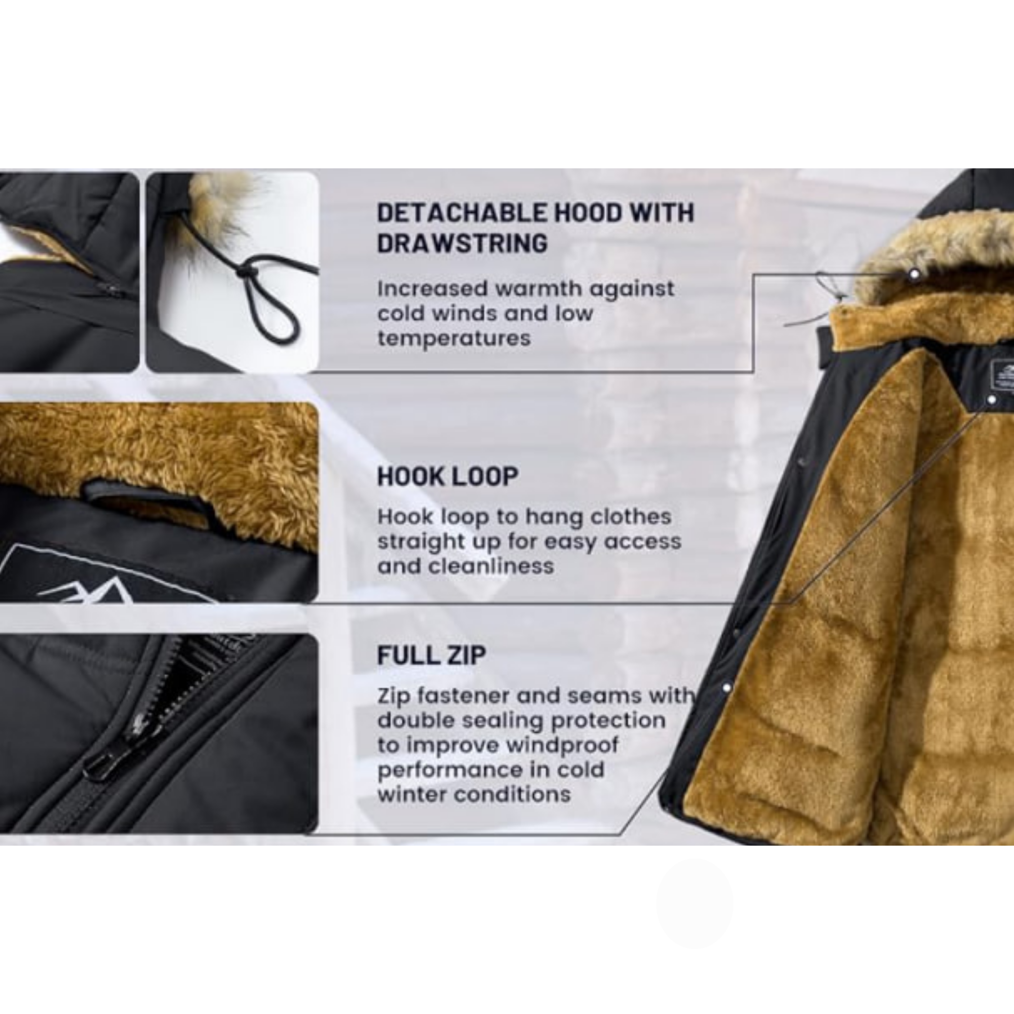 Men's Winter Hooded Jacket – Water-Repellent & Windproof Coat