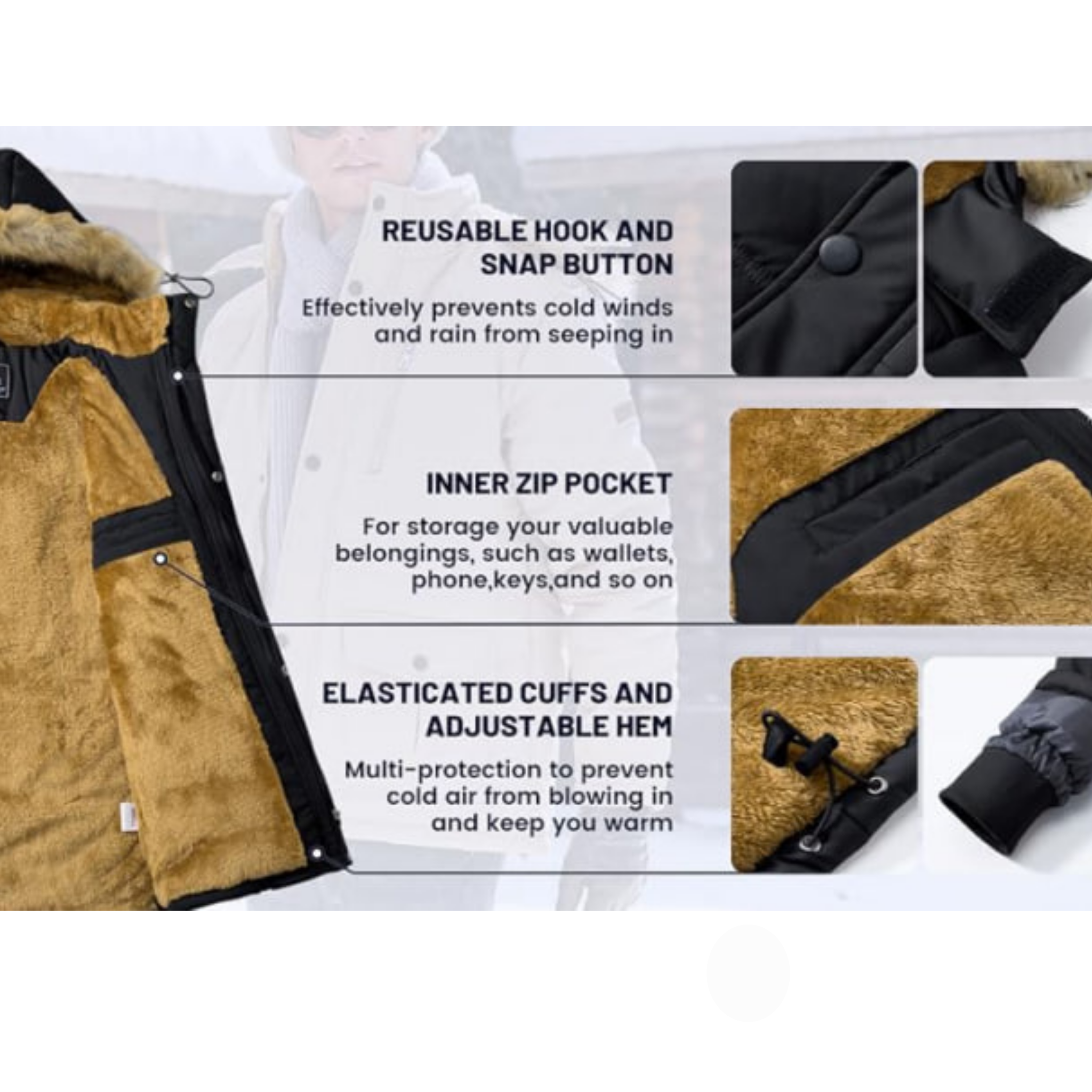 Men's Winter Hooded Jacket – Water-Repellent & Windproof Coat