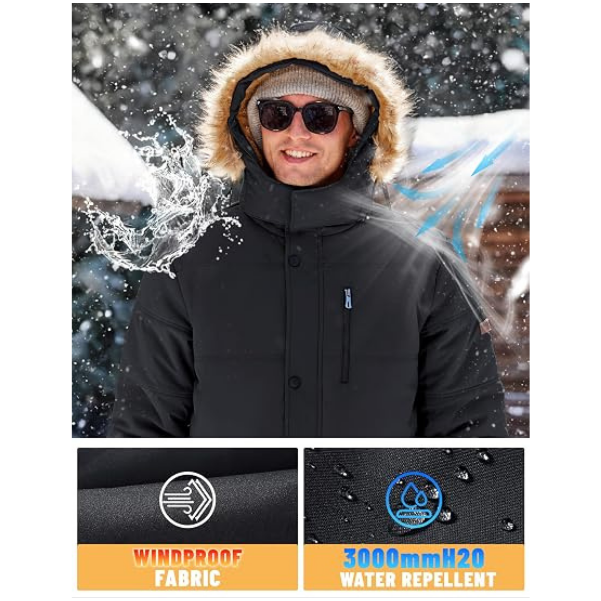 Men's Winter Hooded Jacket – Water-Repellent & Windproof Coat