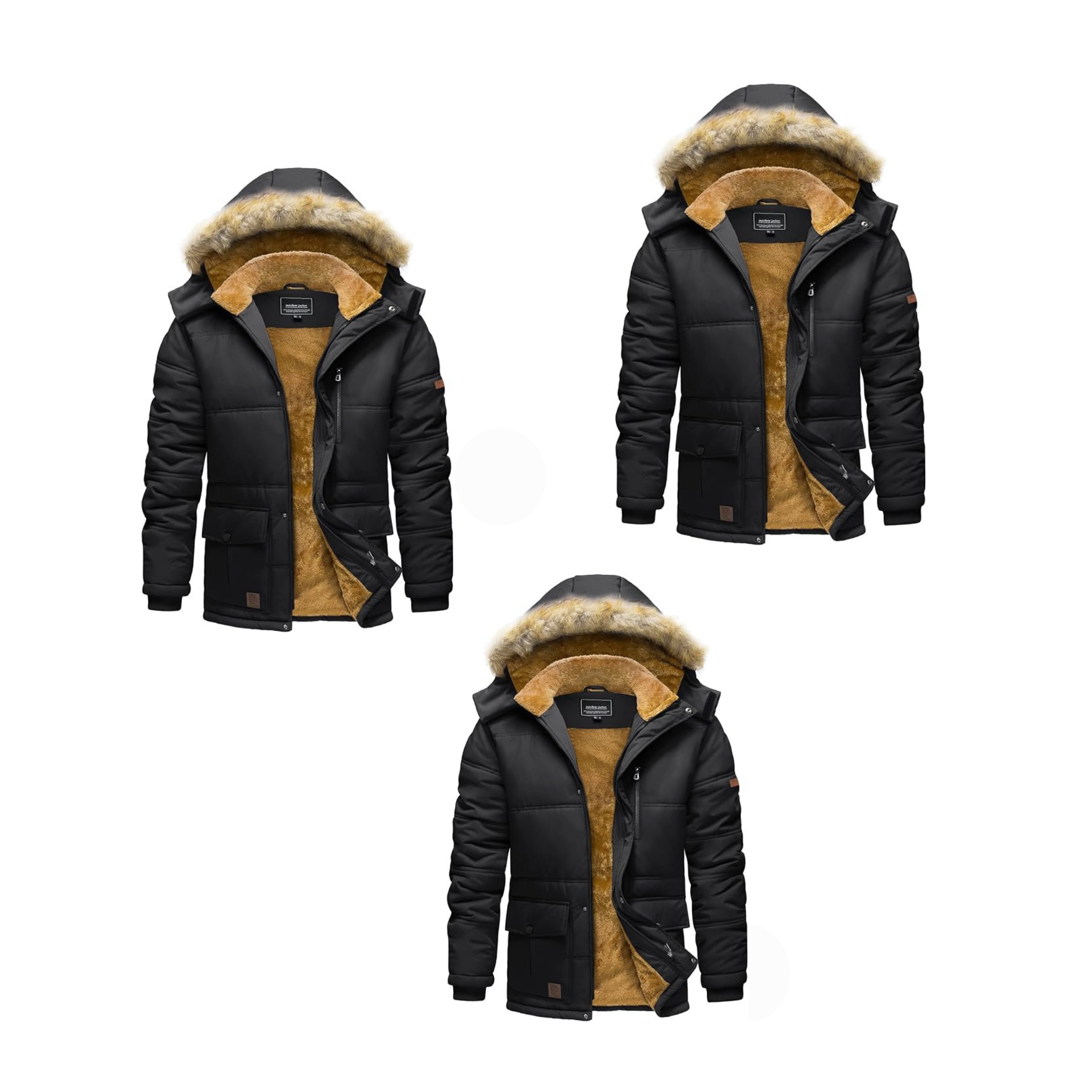 3 Men's Winter Hooded Jackets – Water-Repellent & Windproof Coat