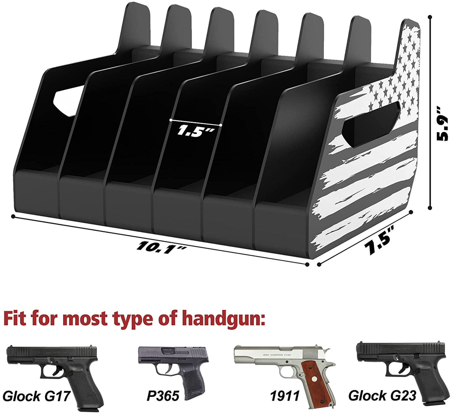 Rack de pistola padrão 6X, suporte de revólver para armazenamento de armário seguro para armas