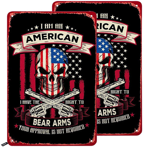 Pack 2 I Am an American I Have The Right to Bear Arms Vintage Metal Tin Sign