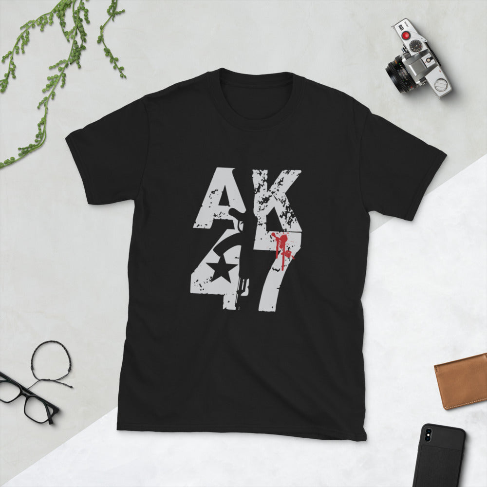 Camiseta unisex de manga corta sangrienta AK47