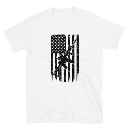 Camiseta unisex de manga corta con bandera estadounidense