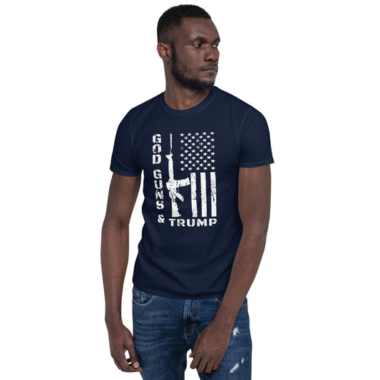 Camiseta unissex de manga curta God, Gun & Trump