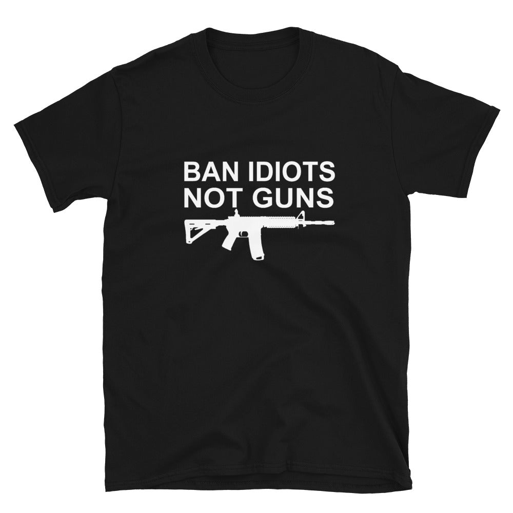 Proibir idiotas não armas Camiseta unissex de manga curta