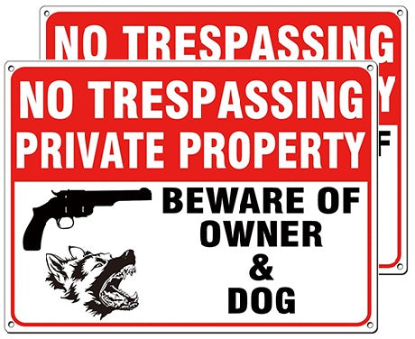 Pacote 2 Proibido Invadir Propriedade Privada Cuidado com o Proprietário e o Sinal do Cão