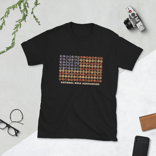 Camiseta unisex de manga corta con bandera de pistola NRA