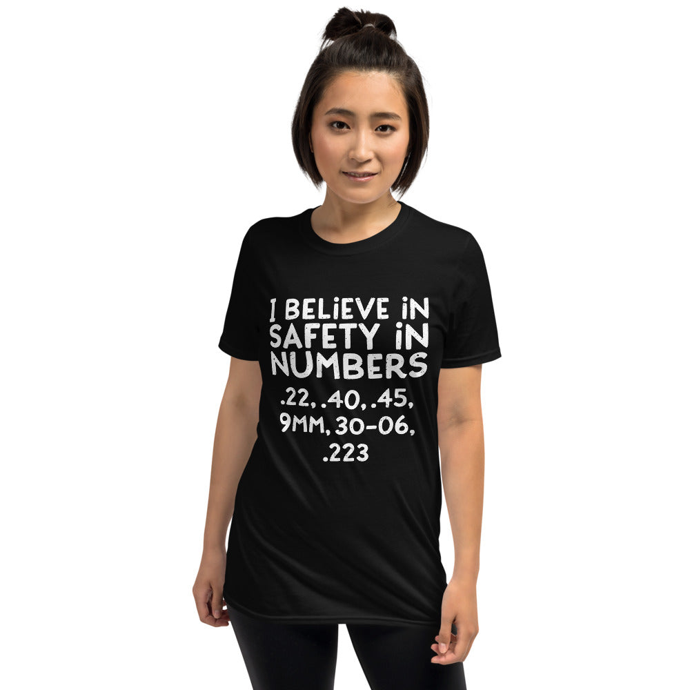 Camiseta unisex de manga corta Creo en el número de seguridad