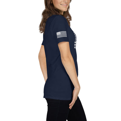 Camiseta unisex de manga corta con bandera de munición para mujer